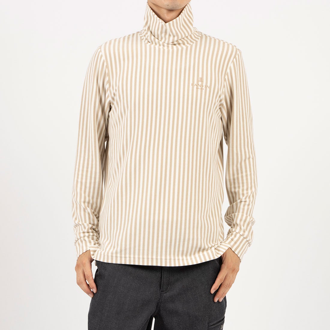 LANVIN SPORT ストライプ柄タートルネック長袖シャツ【ストレッチ