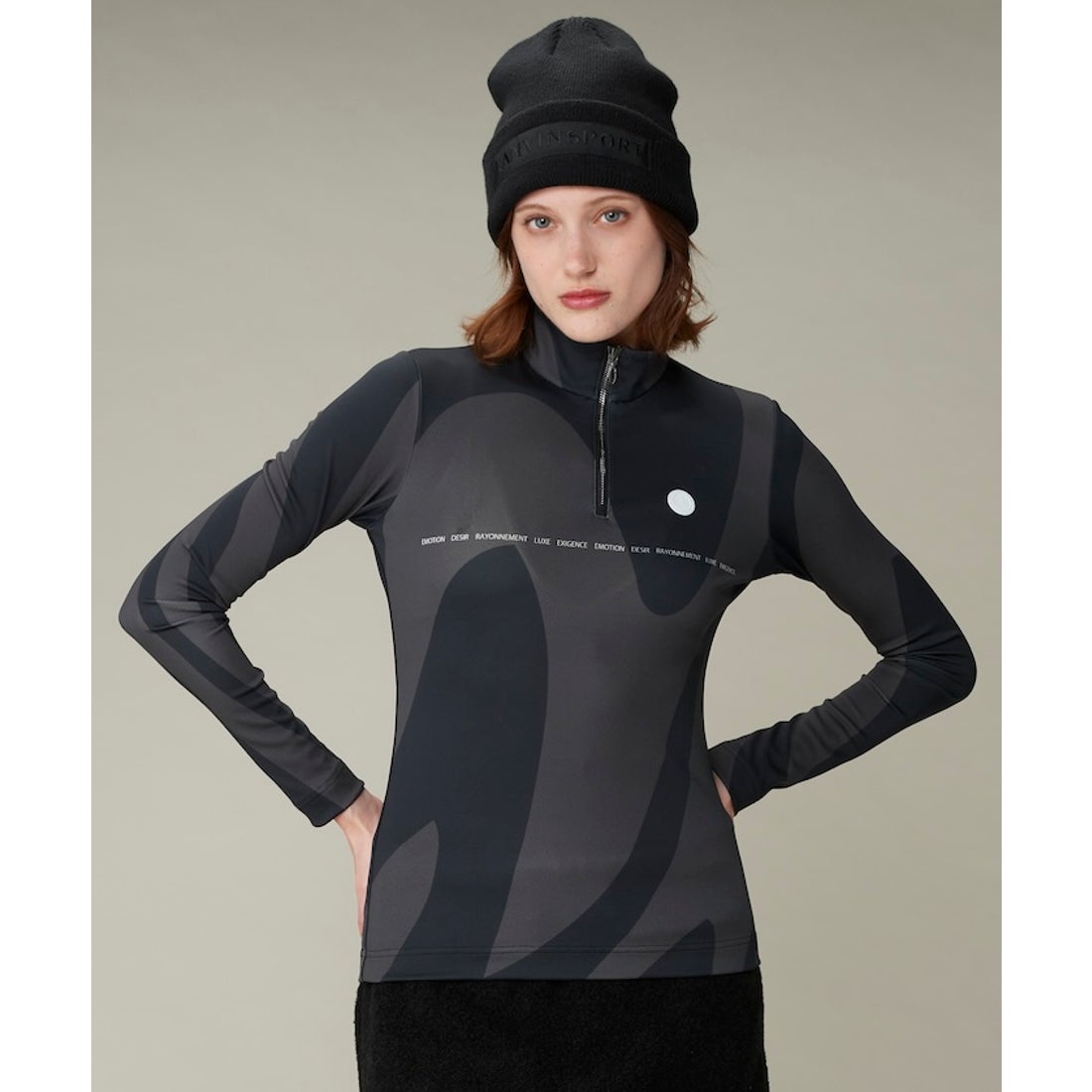 LANVIN SPORT ジップアッププリント長袖シャツ【蓄熱保温/吸汗速乾/UV