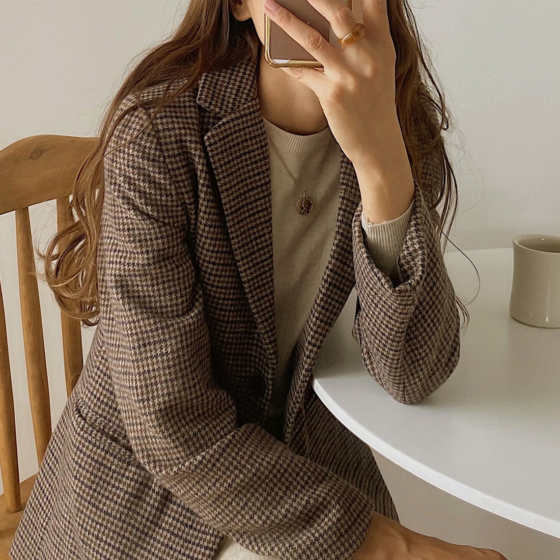 ラウアー LAUIR グレンチェック2Bテーラードジャケット （ブラウン