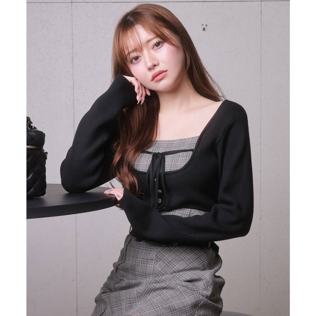 リップサービス LIP SERVICE コルセットチェックトップス （ブラック