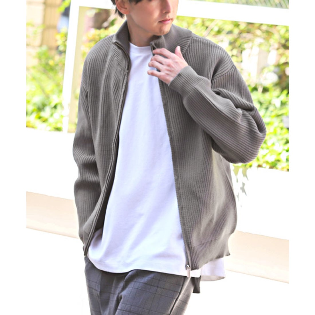 ラグスタイル LUXSTYLE 5G畦編みZIPニットブルゾン/ジップブルゾン