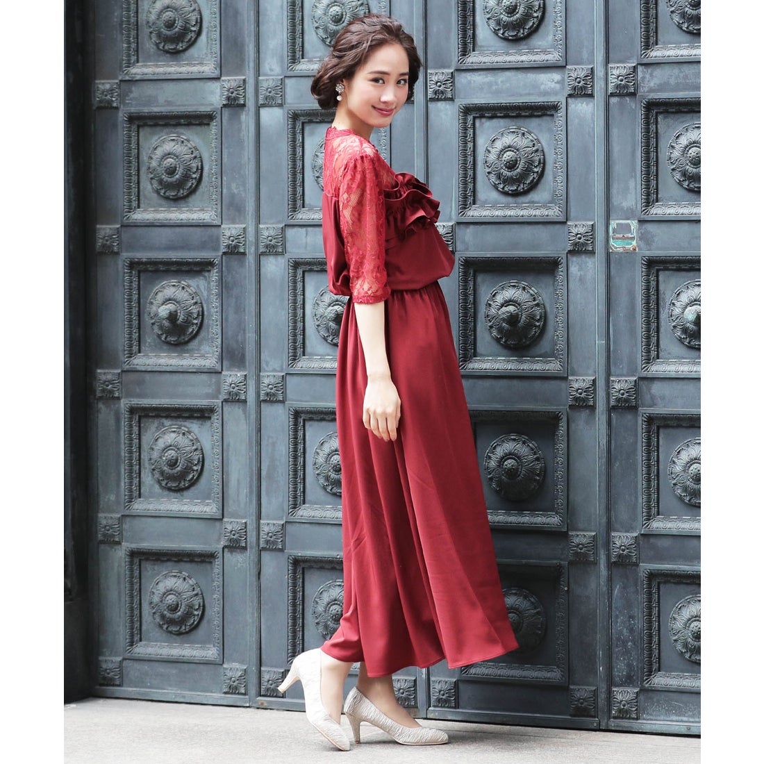 プリマゼル Primazel デコルテシアー 胸元 フリル フレア マキシ丈