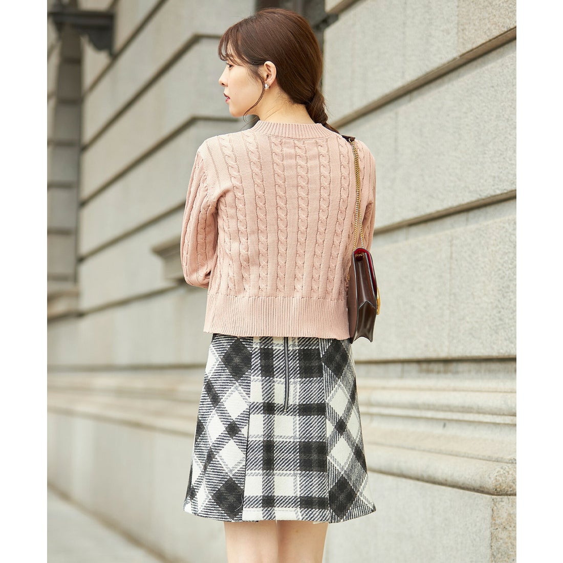 トッコクローゼット tocco closet チェック柄タック入り台形ミニ