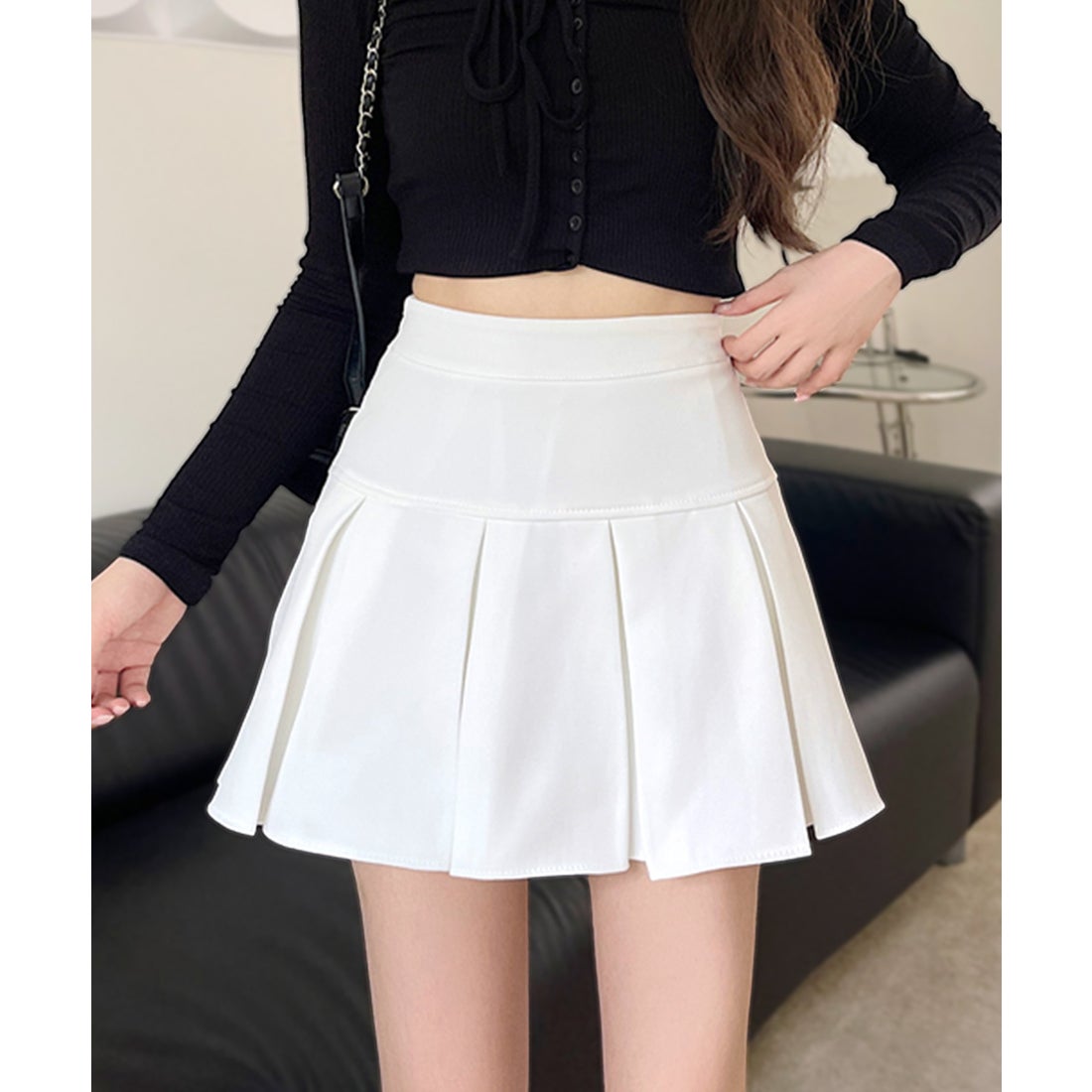 リフ Riff ウエストすっきり見え ボックスプリーツ ミニスカート