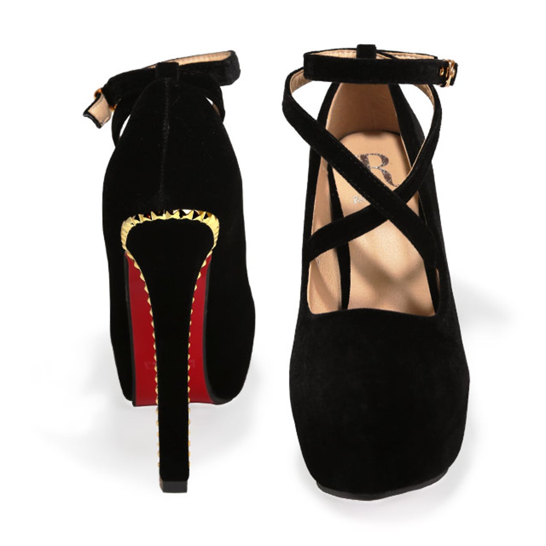 ティカ Tika ストーンヒールクロスアンクルストラップ付ワンカラー