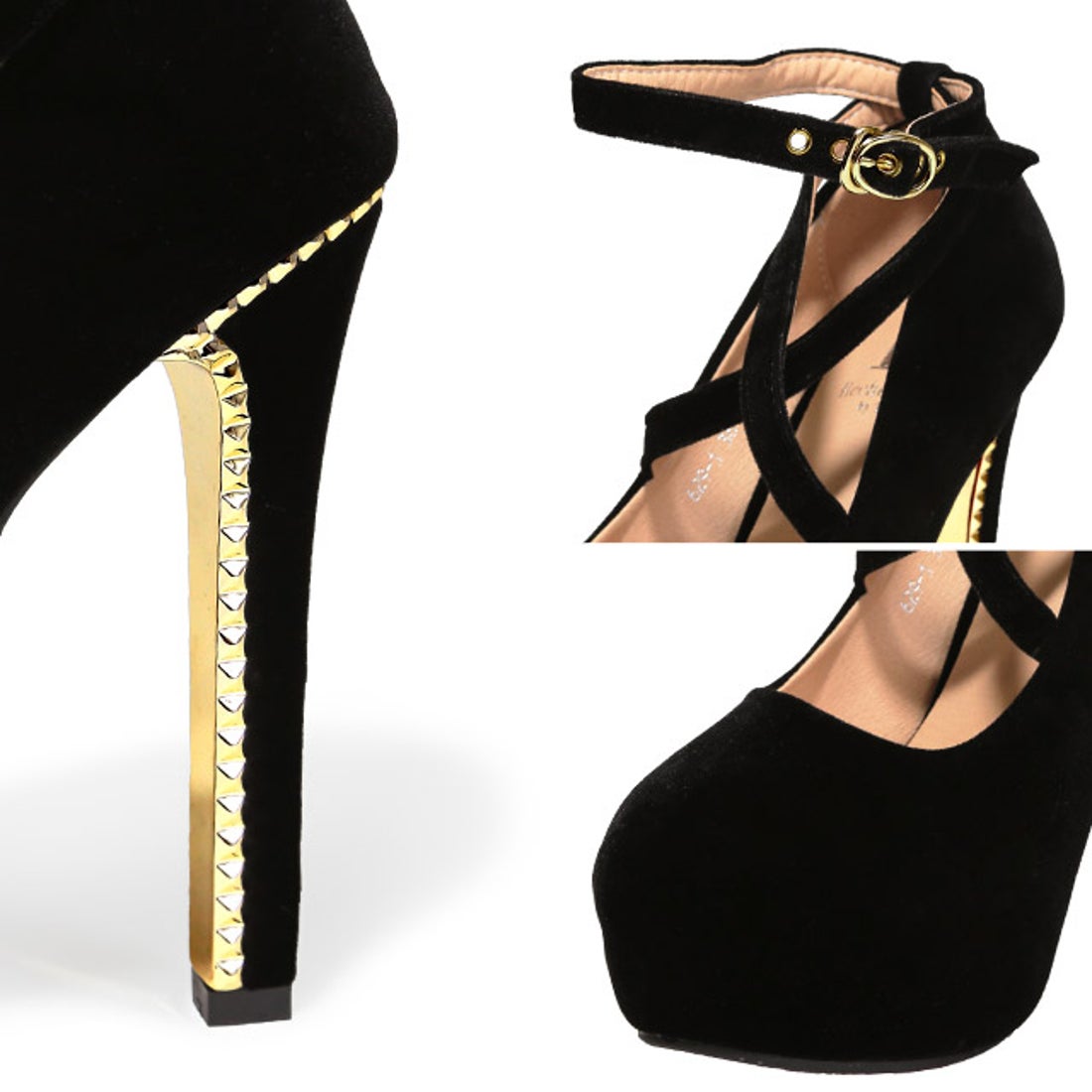 ティカ Tika ストーンヒールクロスアンクルストラップ付ワンカラー