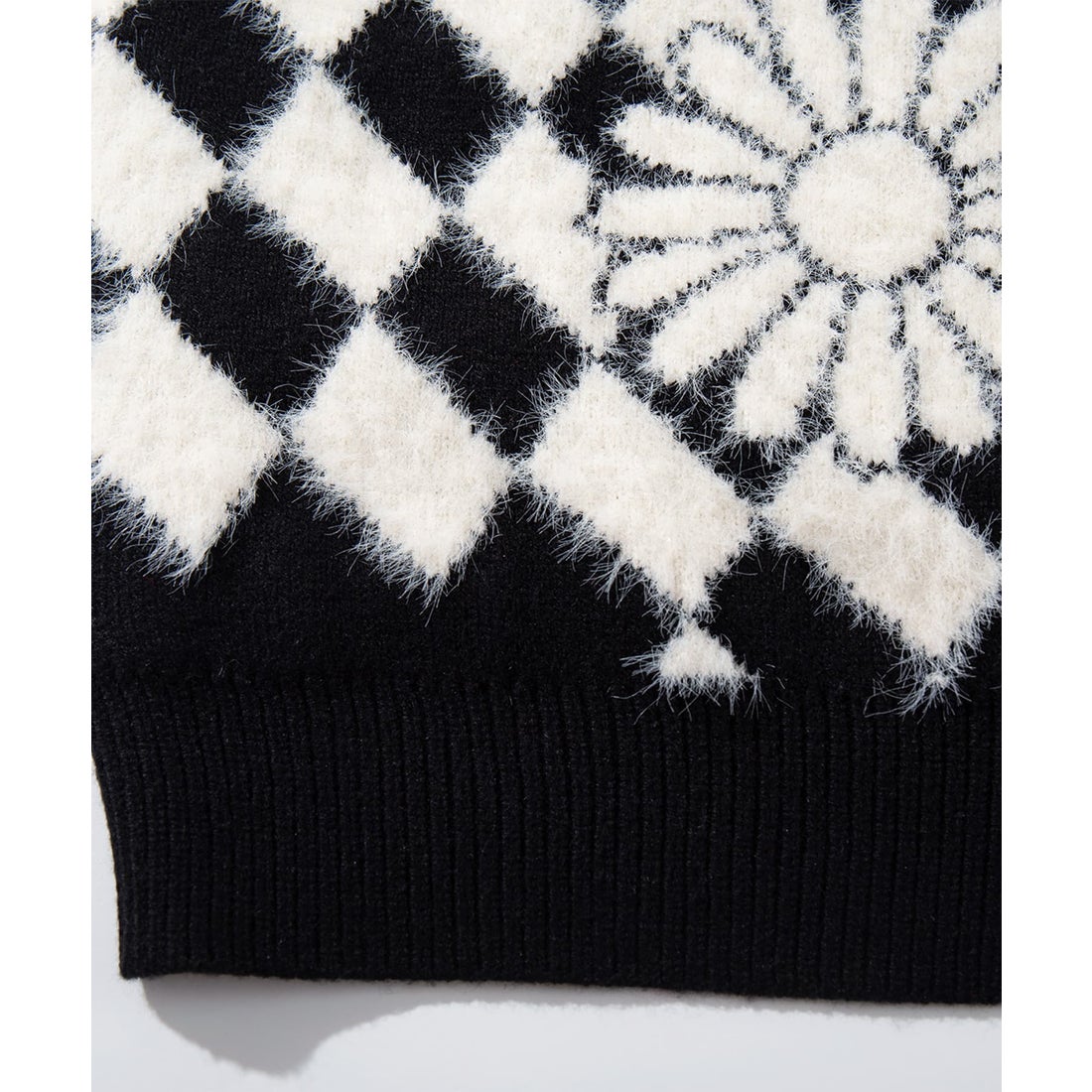 フック HOOK HOOK -original- レトロ調幾何学模様 部分シャギーニット