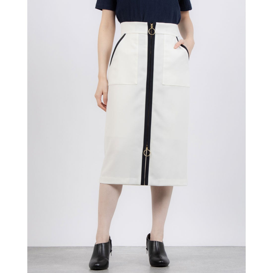 トーナル TONAL 裏起毛フロントZIPタイトスカート （オフホワイト