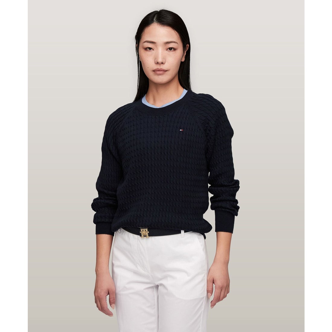 トミー ヒルフィガー TOMMY HILFIGER コットンケーブルクルーネック