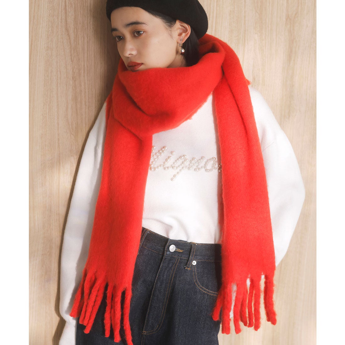 ビス VIS 【リサイクルポリ】ふわふわ太フリンジマフラー （レッド（60