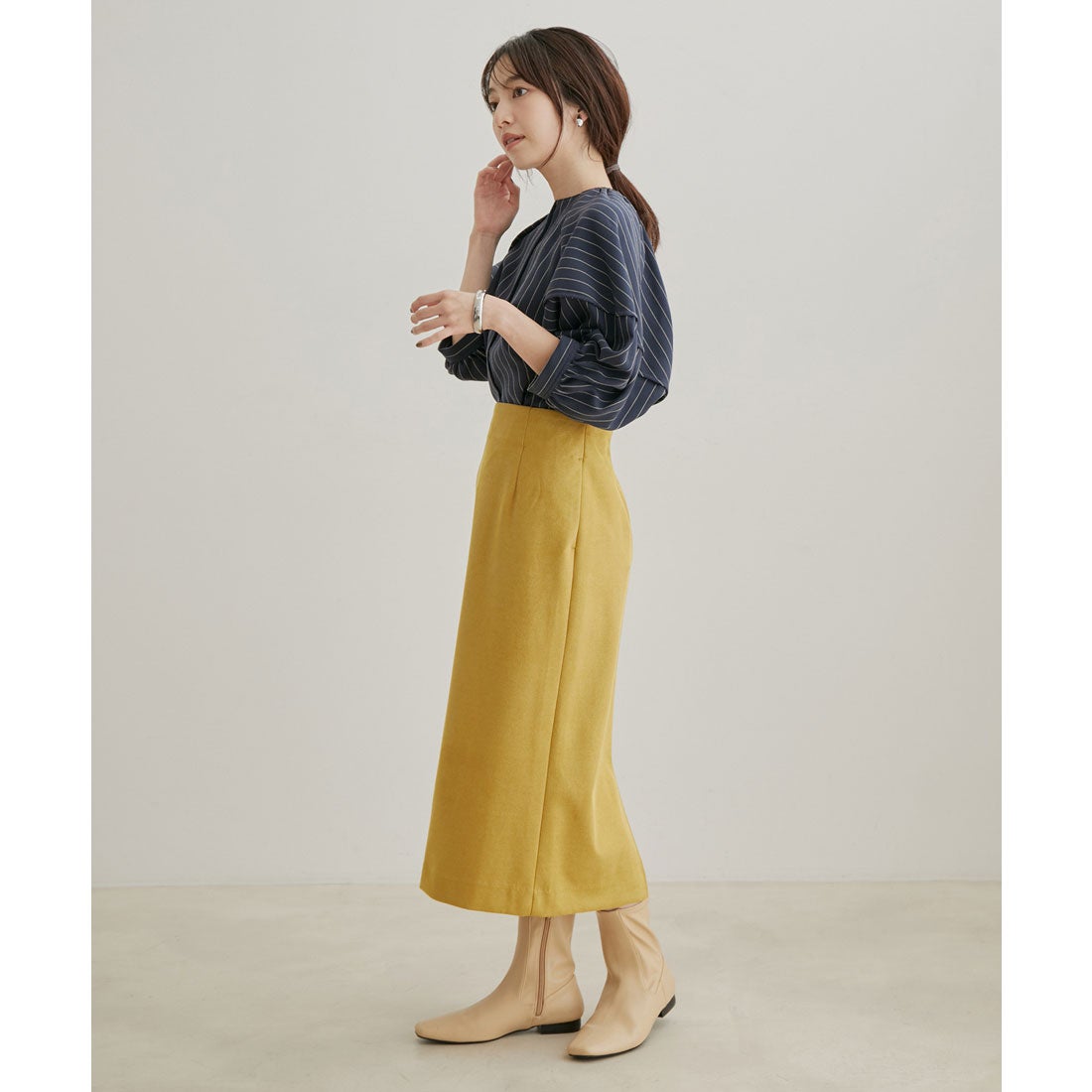 ビス VIS 【選べる着丈・洗える】ベロアタッチタイトスカート