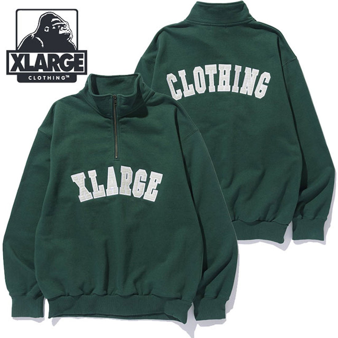 エクストララージ XLARGE ARCH LOGO HALF ZIP SWEATSHIRT GREEN