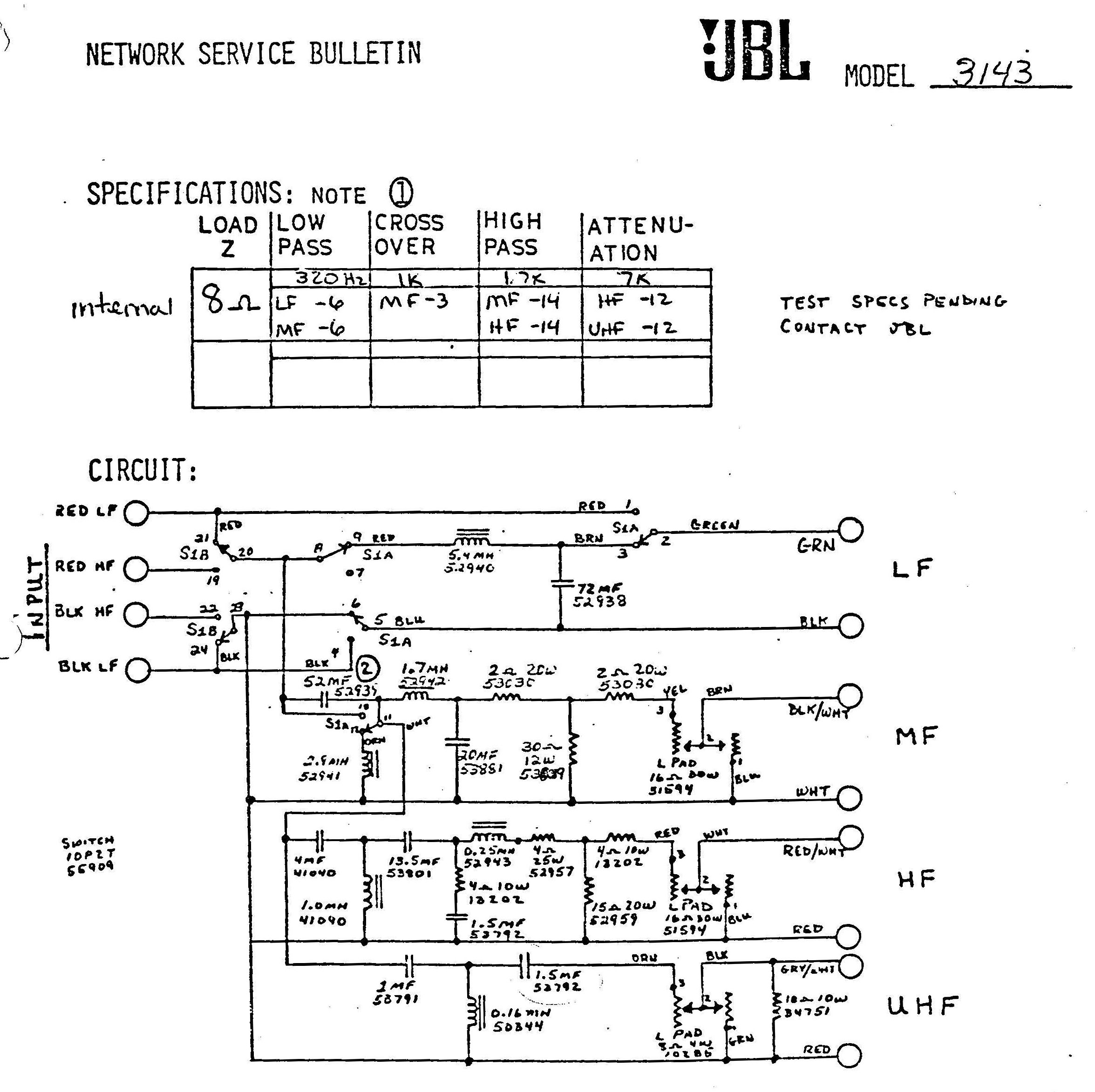 JBL 4343 Network Schematic ネットワーク回路図 Sound Design ROXX