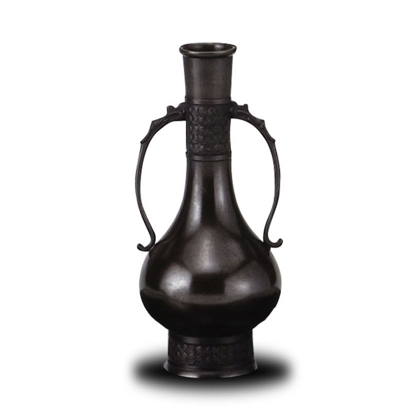 b723 唐銅 龍耳 水瓶 角谷莎村 木箱 茶道具 華道 古物 b723 唐銅 龍耳