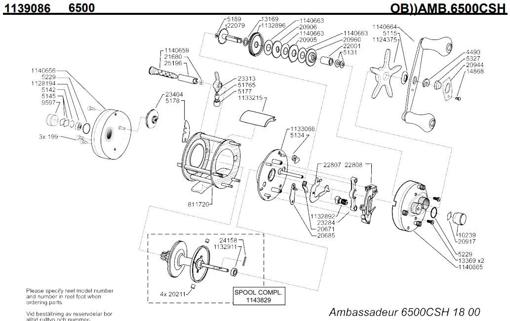 1139086 OB))AMB.6500CSH | PureFishing Japan 製品リールパーツリスト