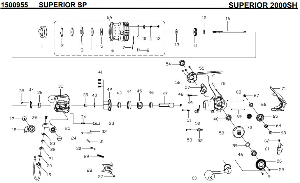 1500955 SUPERIOR 2000SH | PureFishing Japan 製品リールパーツリスト