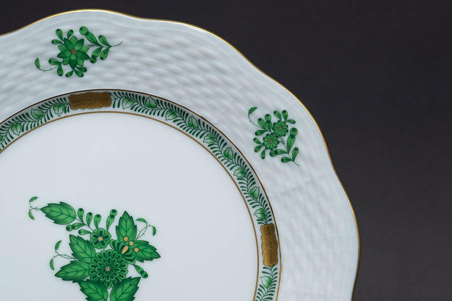 新品 ヘレンド アポニーグリーン 中皿 スーププレート 約20.5cm 3枚