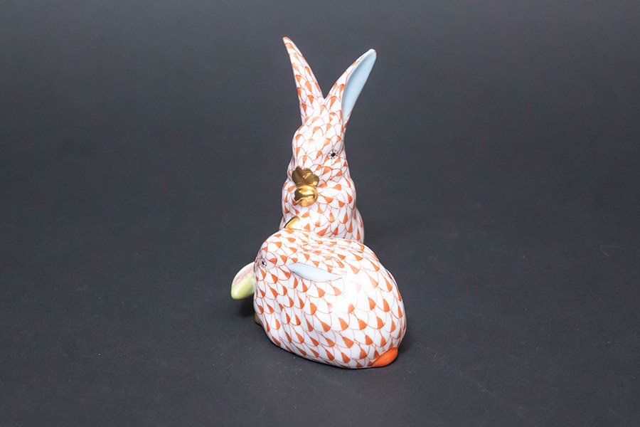 ヘレンド フィギュリン ウサギのペアとトウモロコシ（レッド）を