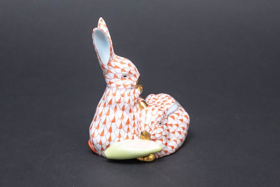 ヘレンド フィギュリン ウサギのペアとトウモロコシ（レッド）を