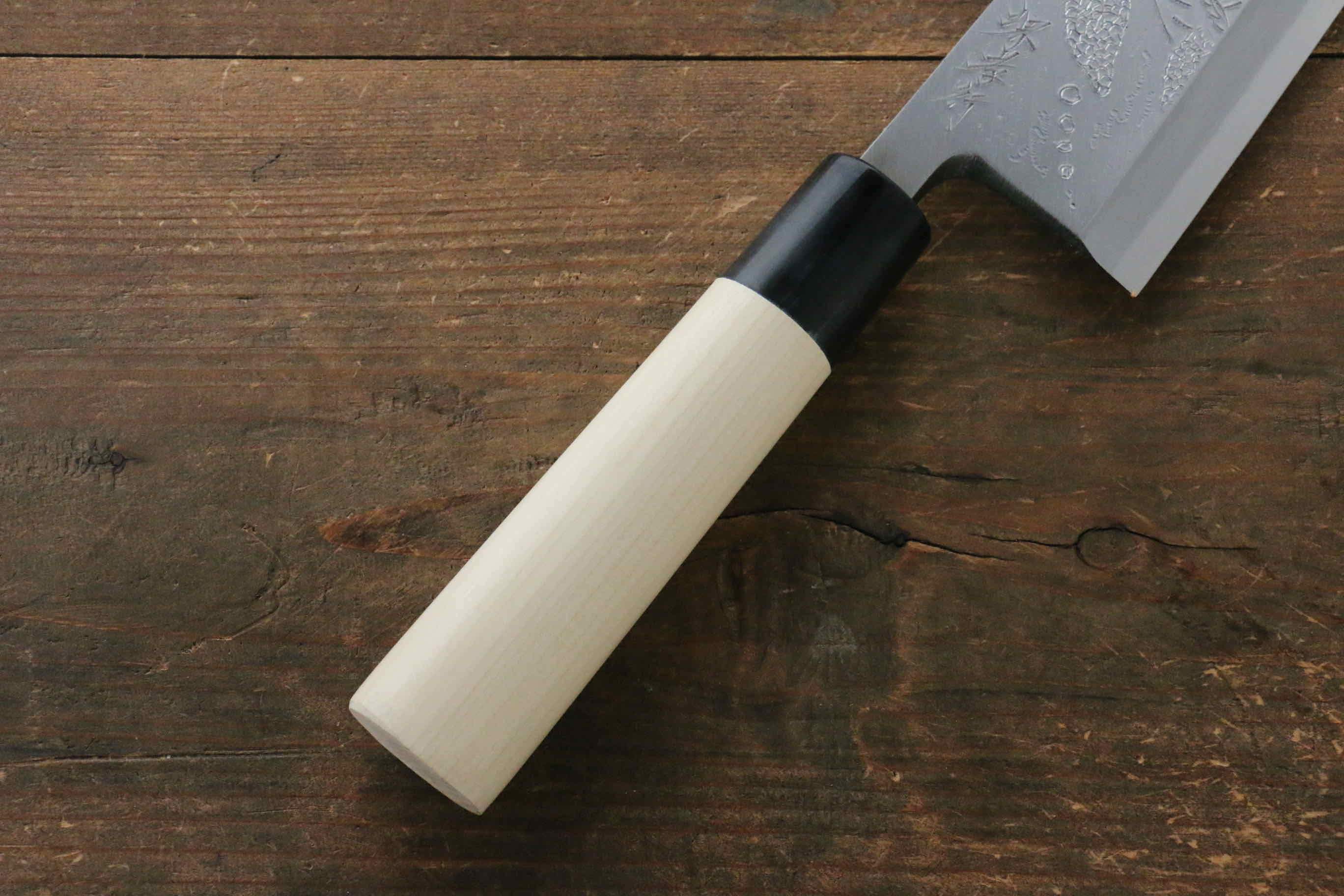 堺 孝行 霞研 白鋼 亀の彫刻入り 出刃包丁 朴柄 – 清助刃物 Japan