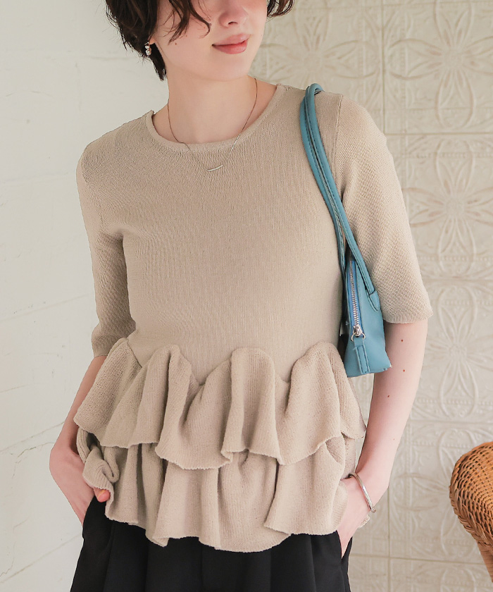 ハーフスリーブフリルヘムニットカーディガン | titivate