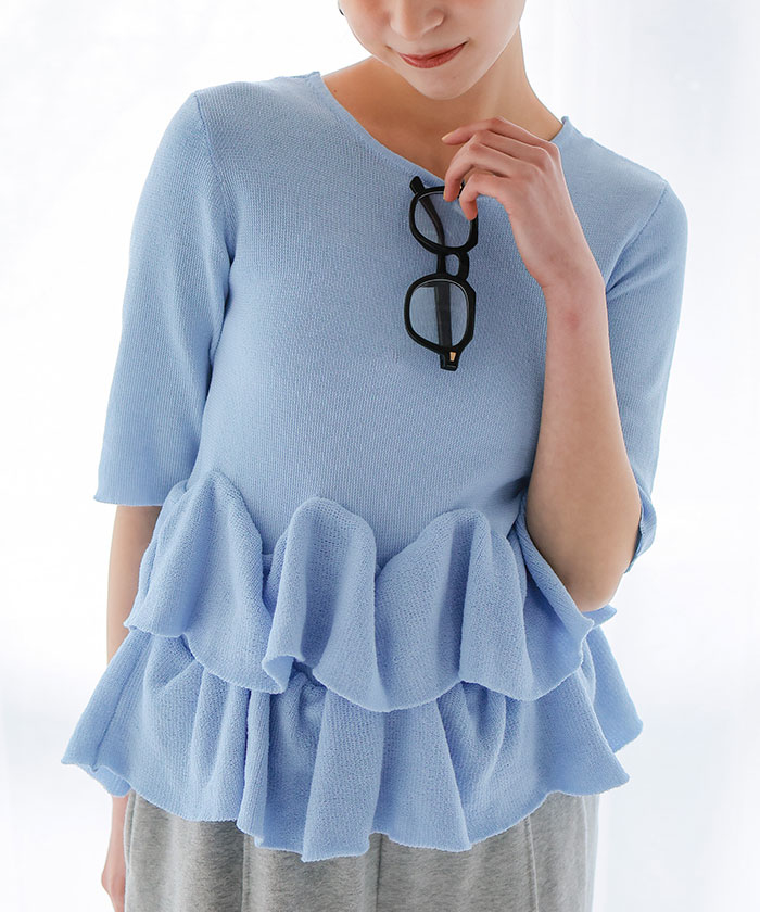 ハーフスリーブフリルヘムニットカーディガン | titivate