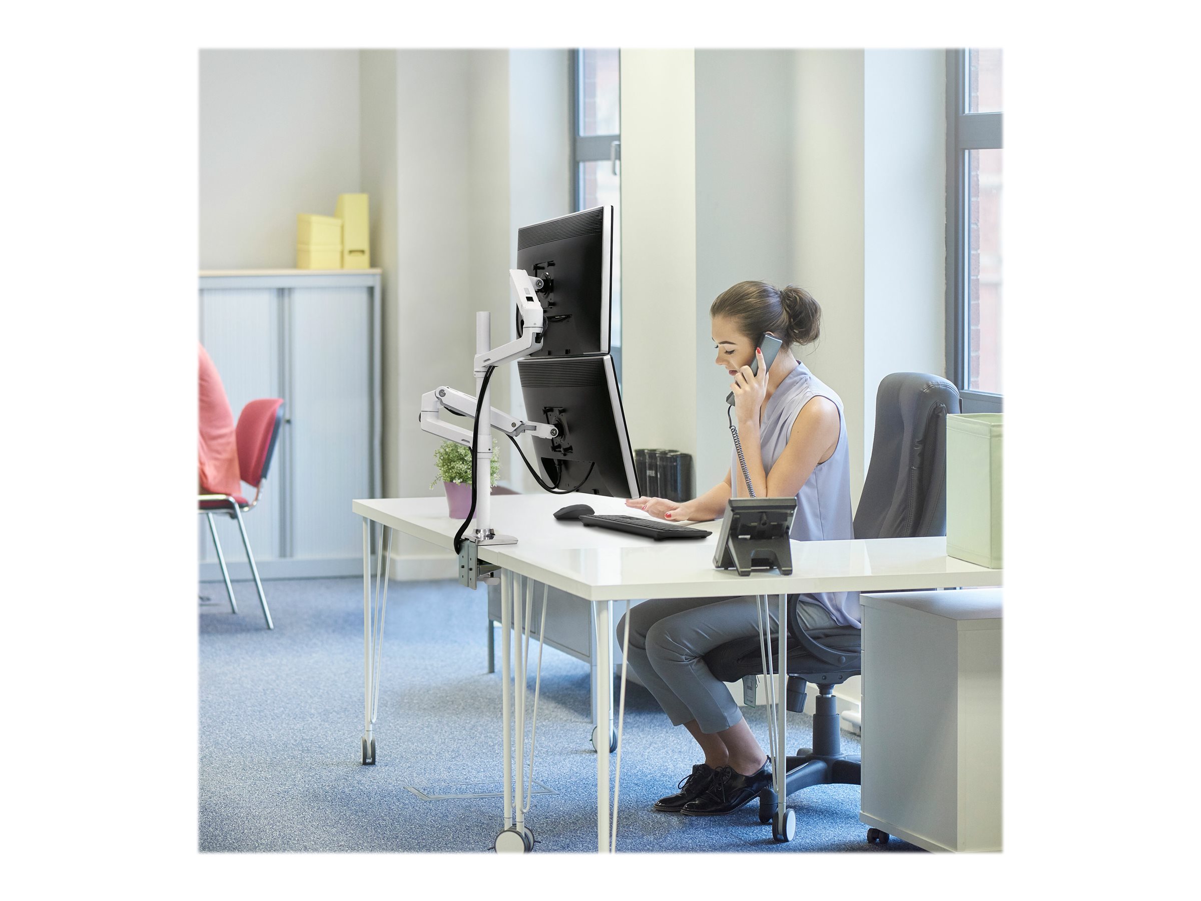 Ergotron LX Dual Stacking Arm, Tall Pole, White (45-509-216)