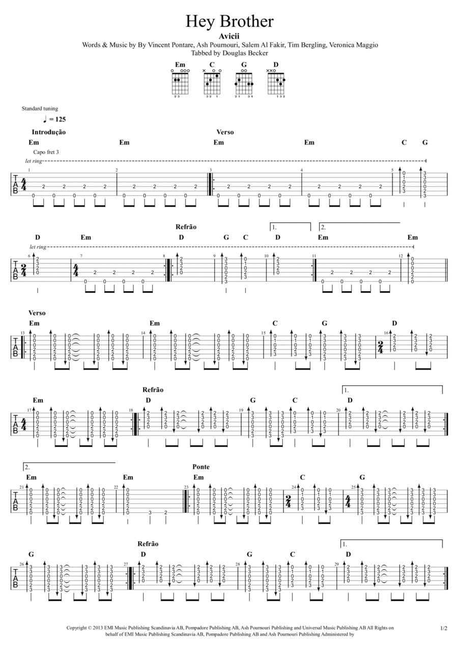 Hey Brother by Avicii Sheet Music for Guitar Tab at Sheet Music Direct