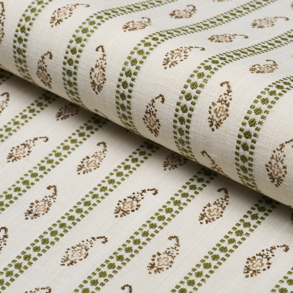 Eddie Woven Hand Block Print - Green Fabrics | Schumacher