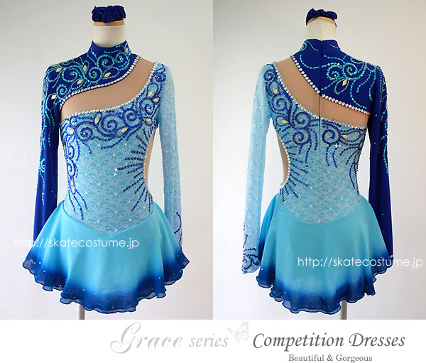 フィギュアスケート衣装 GRC-029青x水色 スケートコスチュームDD