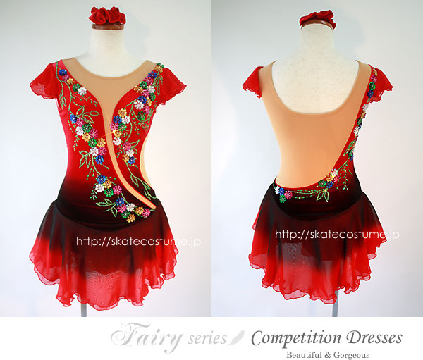 フィギュア衣装 FRY-152赤＆黒 スケートコスチュームDD