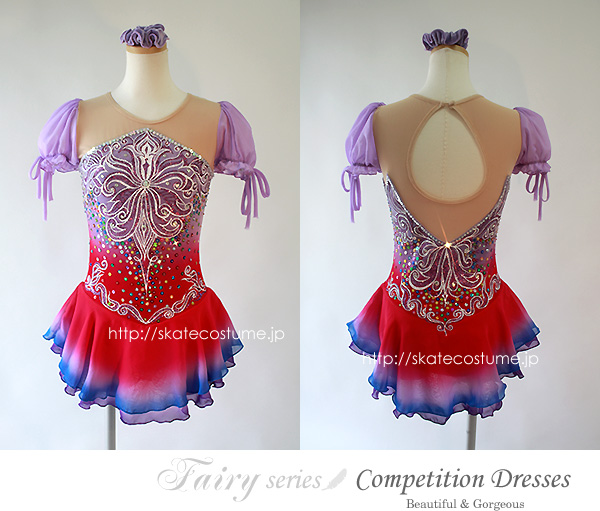 フィギュアスケート衣装 FRY-194ラベンダーxピンク スケートコスチュームDD