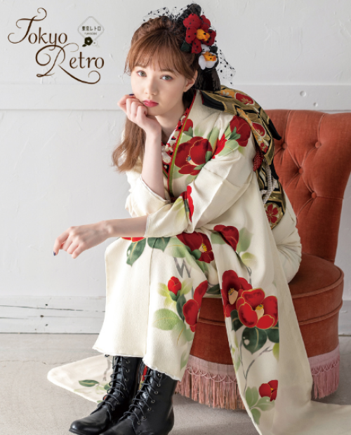 期間限定値下】着物ベルベットケープ（白椿の刺繍） 東京レトロ 白椿柄
