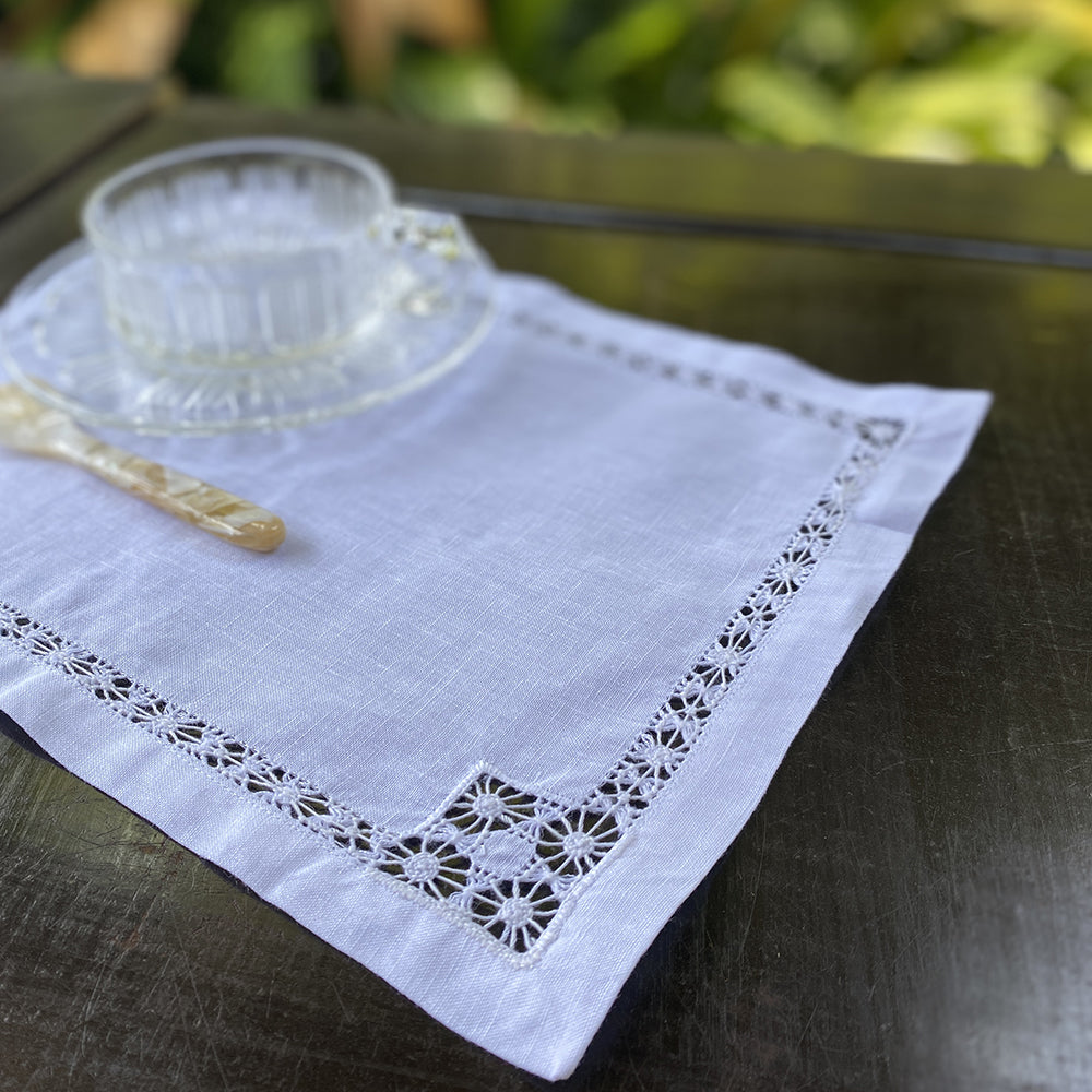 手刺繍リネン ティーマット ドロンワーク 白 – Zenma