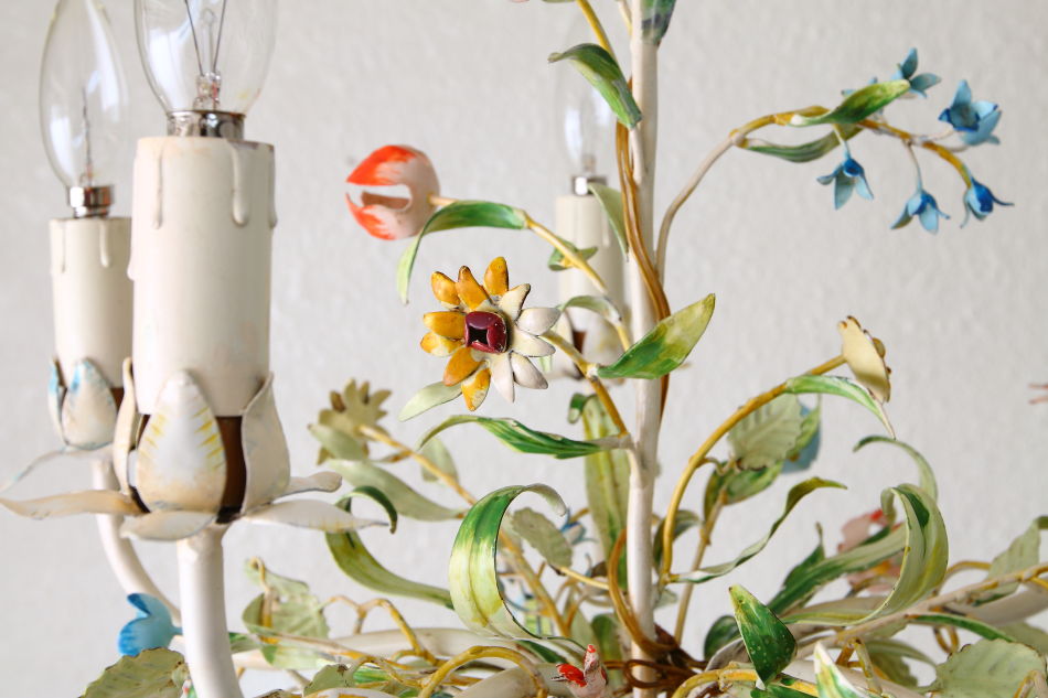 シャビーシック フラワーデコレーションシャンデリア(5灯