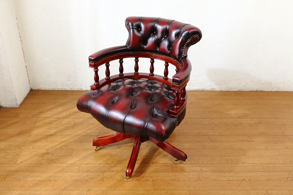 チェスターフィールド レザーアームオフィスチェア｜アンティーク家具
