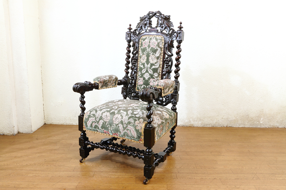 希少 アンティーク ツイストレッグチェア アンティーク 木製 彫刻入り