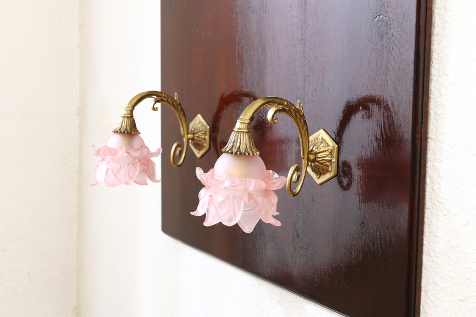 ルイ16世Louis XVIスタイル ピンクローズシェード ウォールランプ/ペア