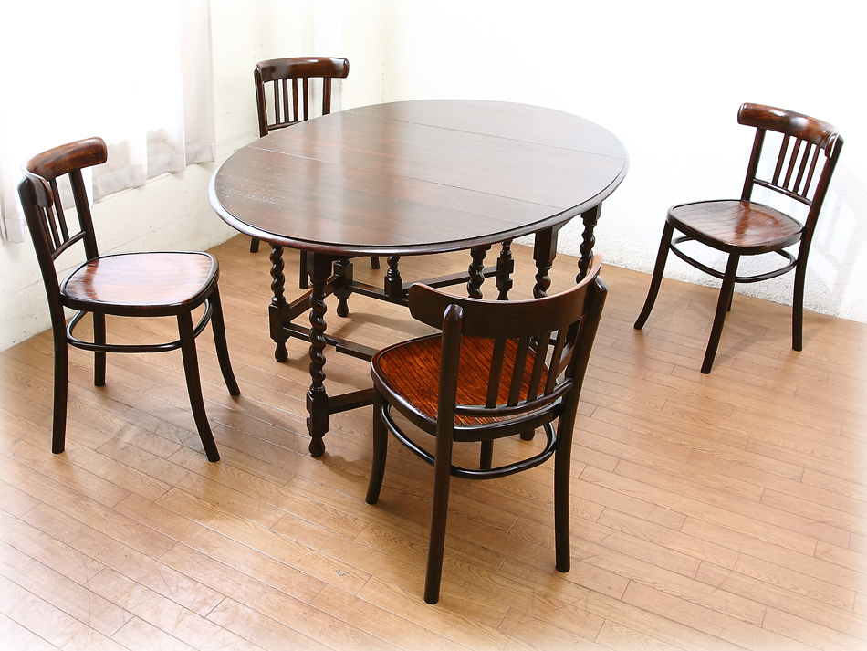 アンティークカフェテーブル&チェア5点セット｜アンティーク家具・照明