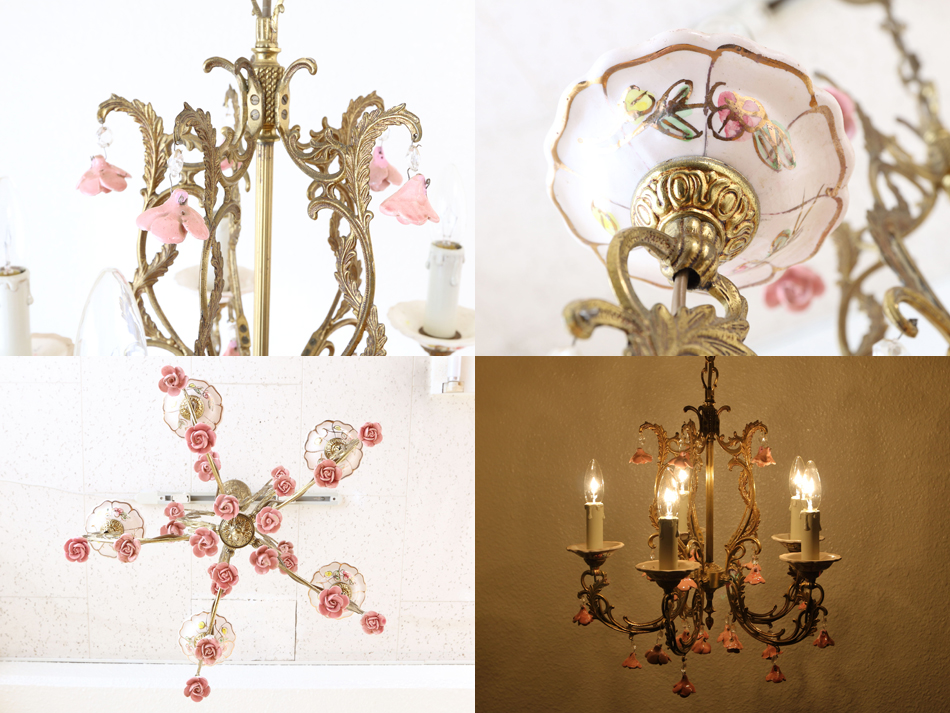 イタリアンロココ アンティークブラスフローラルシャンデリア(5灯