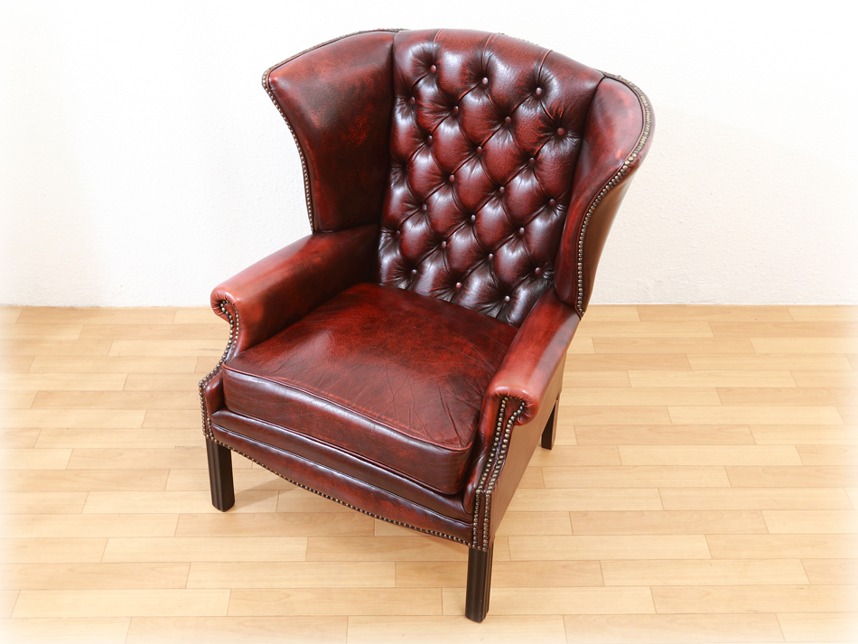 チェスターフィールド オックスブラッドレザー ウィングバックチェア