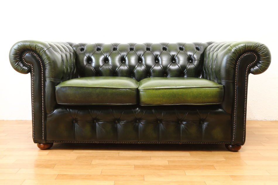チェスターフィールド グリーンレザー 2Persons クラブソファ