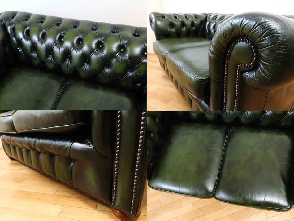 チェスターフィールド グリーンレザー 2Persons クラブソファ