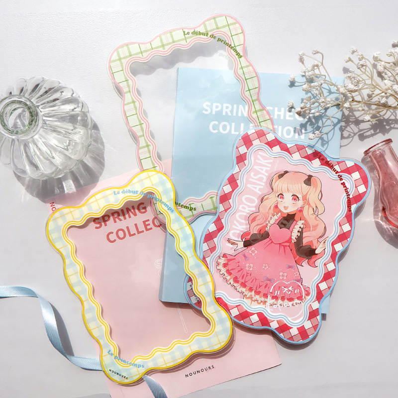 硬質ケース ポストカードサイズ スプリングチェック グリーン×ピンク