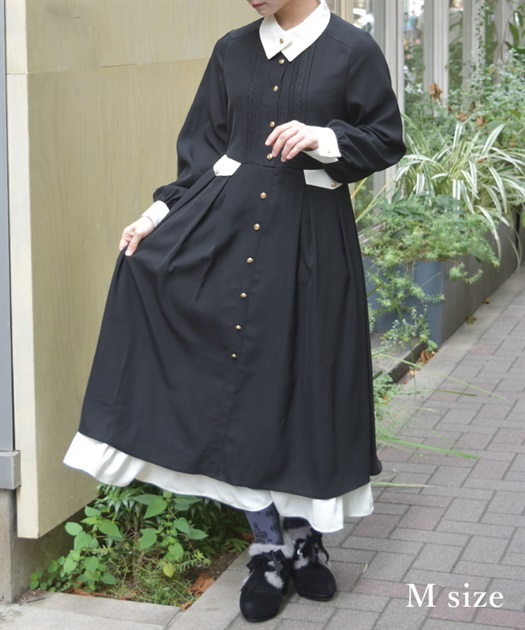 襟デザイン連釦バイカラーワンピース | 大人衣料 | axes femme online shop