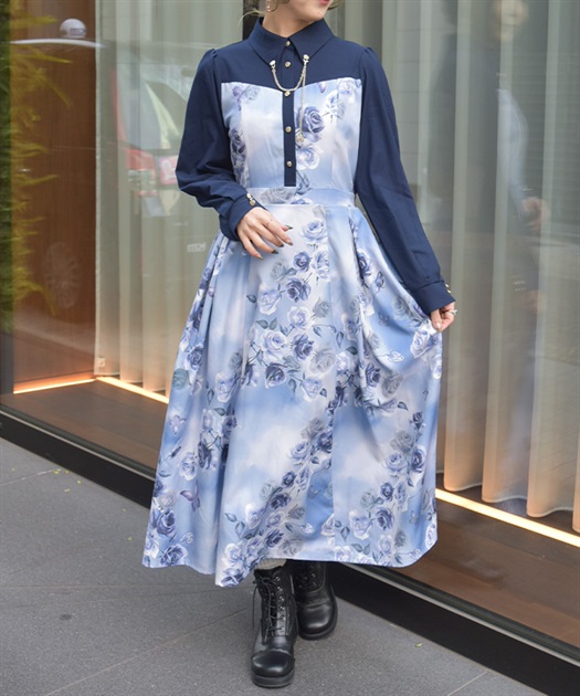 チェーン付アートローズ柄ワンピース | axes femme online shop