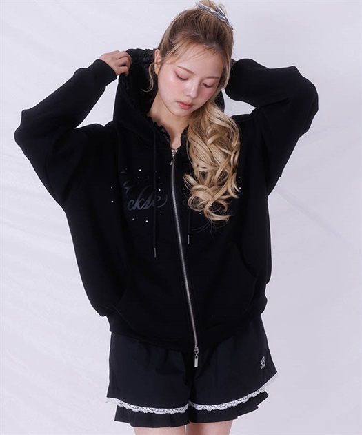 サテンフリルジップフーディー | axes femme online shop