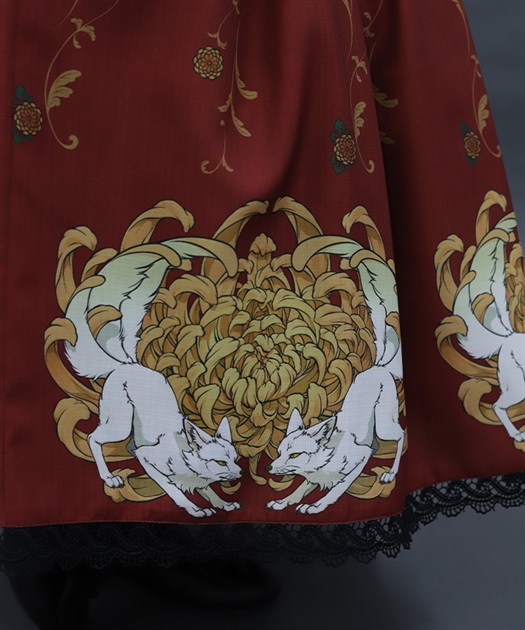 菊と狐柄スカート | Chalmiere | axes femme onlineshop