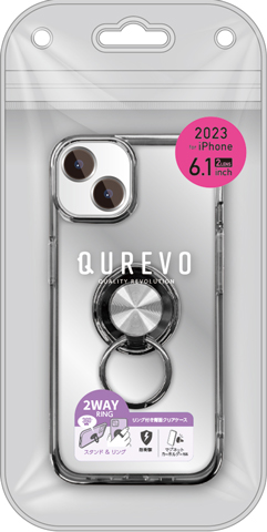 iPhone15用 耐衝撃 メタリックTPUフレーム リング付き背面クリアケース