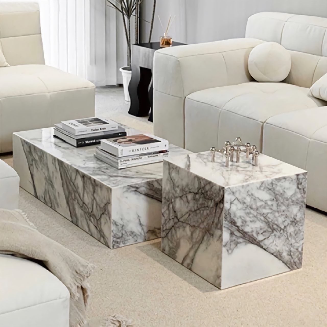 天然大理石サイドテーブル スクエア